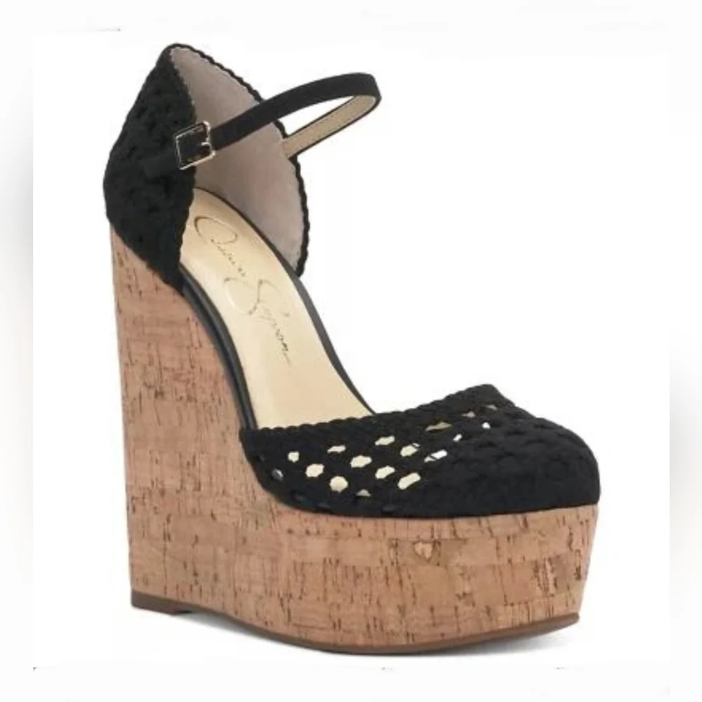 Jessica Simpson Black and Tan Wedge Shoes